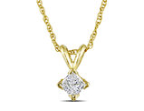Princess Cut Diamond Solitaire Pendant 1/4 Carat (ctw I2-I3, I-J) in 14K Yellow Gold with Chain