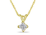 Princess Cut Diamond Solitaire Pendant 1/3 Carat (ctw) in 14K Yellow Gold with Chain