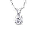 Diamond Solitaire Pendant 1/2 Carat (ctw I1-I2, H-I) in 14K White Gold with Chain