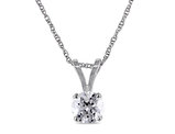 Diamond Solitaire Pendant 3/4 Carat (ctw I-J, I2-I3) in 14K White Gold with Chain