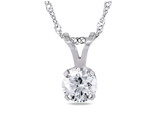 1/2 Carat (ctw I2-I3, I-J) Diamond Solitaire Pendant in 14K White Gold with Chain