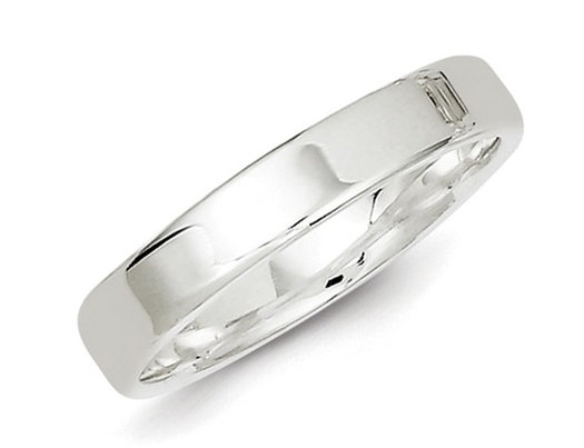 Ladies or Men's Comfort Fit 4mm Flat Wedding Band Ring in Sterling Silver