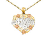 Mom Heart Pendant Necklace in 14K Yellow and White Gold
