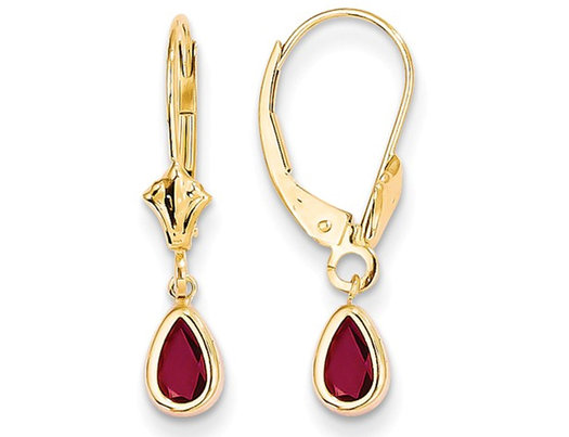 1.00 Carat (ctw) Ruby Dangle Leverback Earrings in 14K Yellow Gold