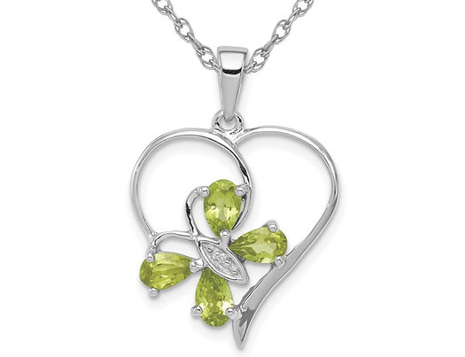9/10 Carat (ctw) Peridot Butterfly Heart Pendant Necklace in Sterling Silver with Chain