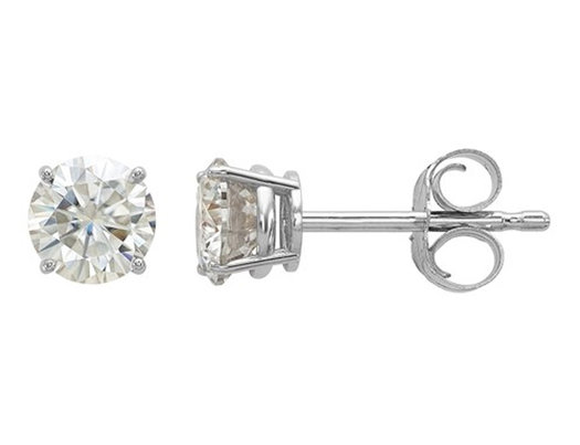 0.58 Carat (ctw) Synthetic Moissanite Solitaire Earrings 4.5mm in 14K White Gold (3/4 Carat Diamond Look)