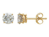 Synthetic Moissanite Solitaire Earrings 0.88 Carat (5.0mm) 14K Yellow Gold (1Ct Diamond Look)