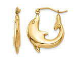 14K Yellow Gold Polished Dolphin Charm Hoop Earrings