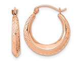 14K Rose Pink Gold Textured Hollow Hoop Earrings