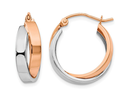 14K Rose Pink and White Gold Polished Oval Hoop Earrings