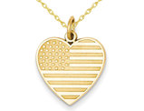 14K Yellow Gold Heart Shaped American Flag Charm Pendant Necklace with Chain