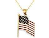 14K Yellow Gold Enameled Flag Pendant Necklace with Chain