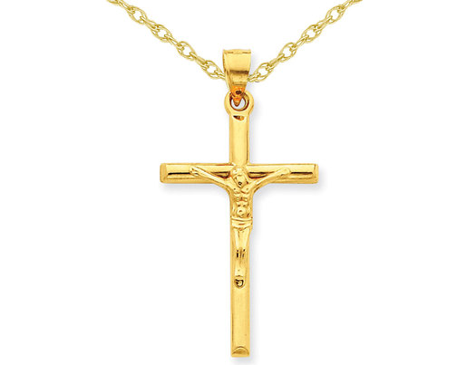 14K Yellow Gold Crucifix Pendant Necklace with Chain