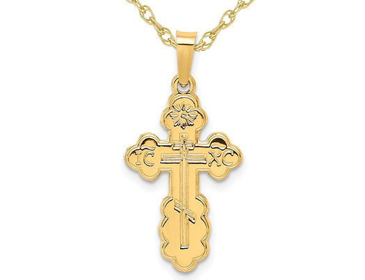 14K Yellow Gold Eastern Orthodox Cross Charm Pendant Necklace with Chain
