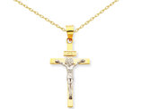 INRI Crucifix Cross Pendant Necklace in 14K Yellow and White Gold with Chain