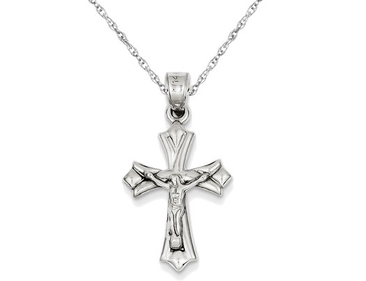 Reversible Crucifix Cross Pendant Necklace in 14K White Gold 