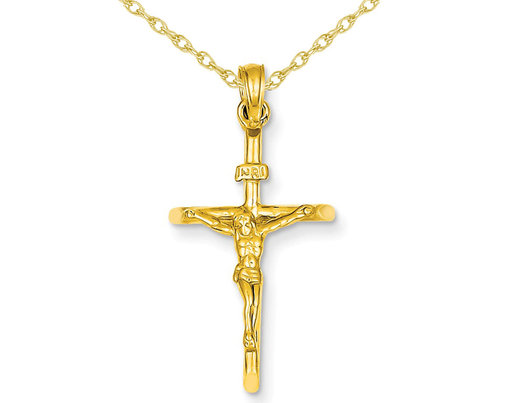 14K Yellow Gold Stick Style Crucifix Pendant Necklace with Chain