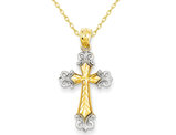 14K Yellow and White Gold Cross Pendant Necklace with Chain