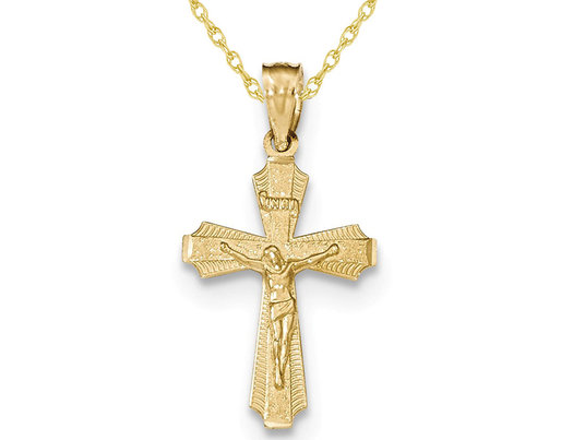 14K Yellow Gold Small Passion Crucifix Pendant Necklace with Chain