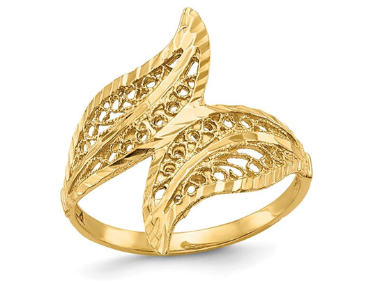 Ladies 14K Yellow Gold Filigree Leaf Ring (SIZE 7)