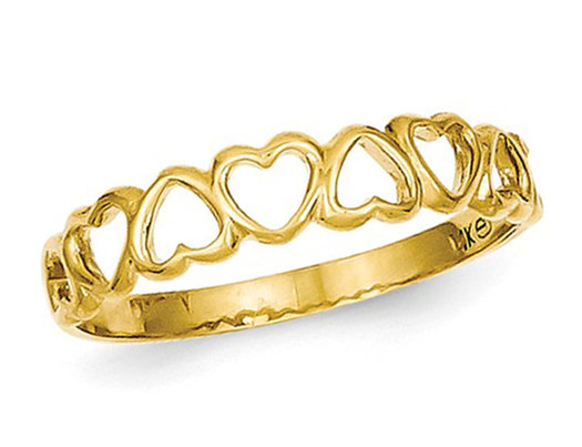 14K Yellow Gold High Polished Heart Band Promise Ring (SIZE 6.5)