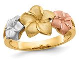 14K Yellow, White, Pink Tri-color Plumeria Gold Ring