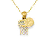 14K Yellow Gold Basketball & Hoop Pendant Necklace with Chain