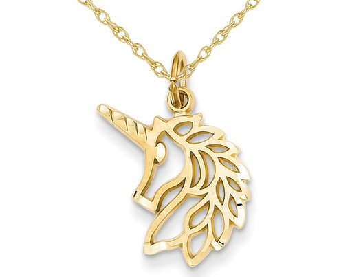 14K Yellow Gold Unicorn Head Pendant Necklace with Chain