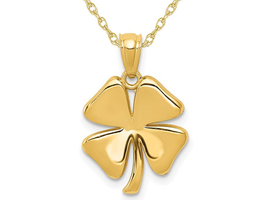 14K Yellow Gold Four-Leaf Clover Charm Pendant Necklace with Chain
