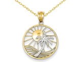 14K Yellow and White Gold Sun & Palm Tree Charm Pendant Necklace with Chain