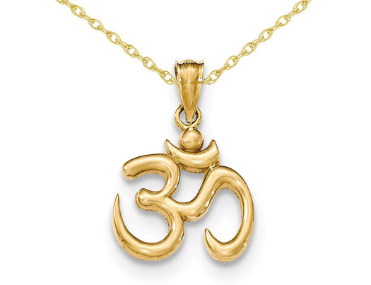 14K Yellow Gold Ohm Symbol Charm Pendant Necklace with Chain