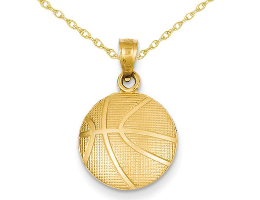 Basketball Pendant Necklace in 14K Yellow Gold with Chain