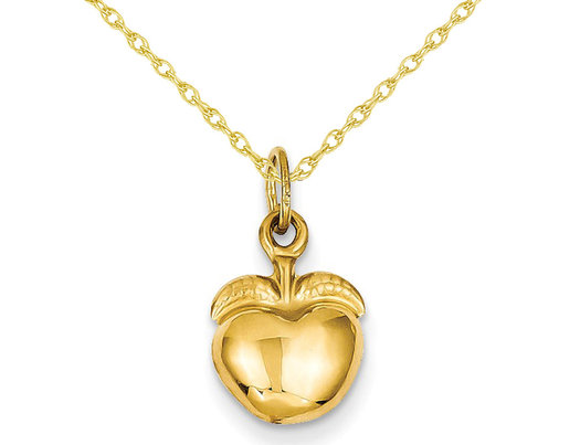 Golden Apple Charm Pendant Necklace in 14K Yellow Gold with Chain