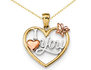 I Love You Heart with Butterfly Pendant Necklace in 14K Yellow & Rose Gold