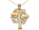 14K Yellow and White Gold Tree of Life with Hearts Pendant Necklace with Chain