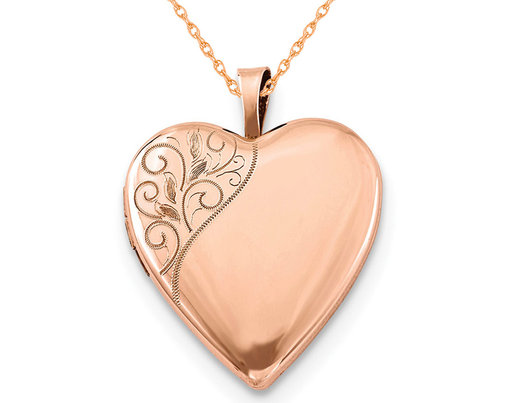 Swirl Heart Locket Pendant Necklace in Sterling Silver with Rose Gold Plating