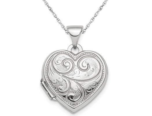 Heart Patterned Locket Pendant Necklace in Sterling Silver 