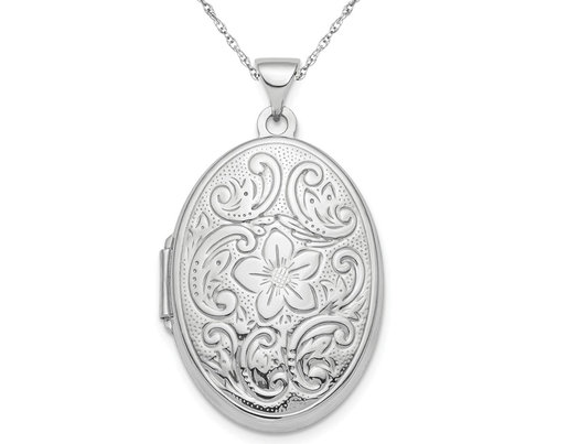 Sterling Silver Patterned Oval Locket Pendant Necklace with Chain