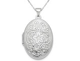 Sterling Silver Patterned Oval Locket Pendant Necklace with Chain