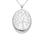 Tree Oval Locket Pendant in Sterling Silver with Chain