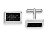 Sterling Silver Rhodium Plated Cuff Links with Black Carbon fiber