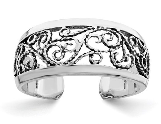 Sterling Silver Antiqued Floral Toe Ring