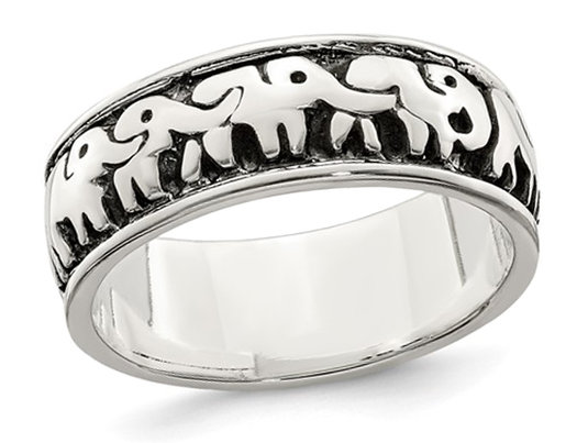Ladies Antiqued Elephants Ring in Sterling Silver