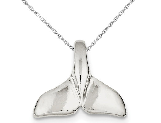 Whale Tail Charm Pendant Necklace in Sterling Silver with Chain