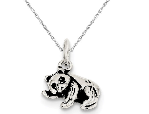 Small Antiqued Panda Bear Charm Pendant Necklace in Sterling Silver 