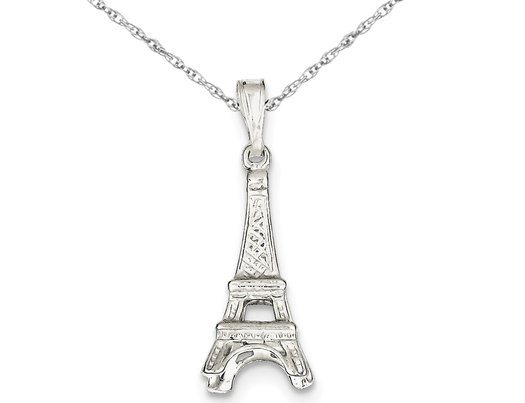 Eiffel Tower Charm Pendant Necklace in Sterling Silver with Chain