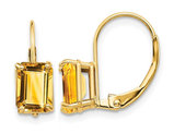 14K Yellow Gold 1.90 Carat (ctw) Emerald Cut Citrine Leverback Earrings