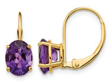 8x6mm Oval Gemstone Amethyst Leverback Earrings in 14K Yellow Gold