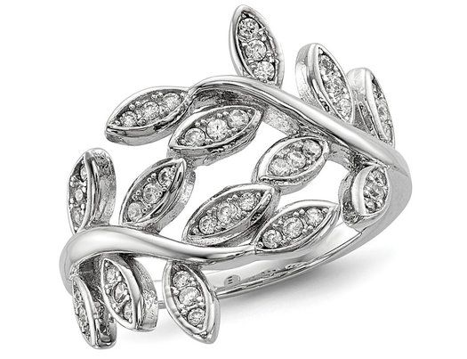 Vine Leaves Synthetic Cubic Zirconia Ring in Sterling Silver