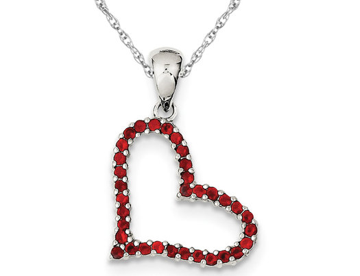 Synthetic Red Cubic Zirconia Heart Pendant Necklace in Sterling Silver 